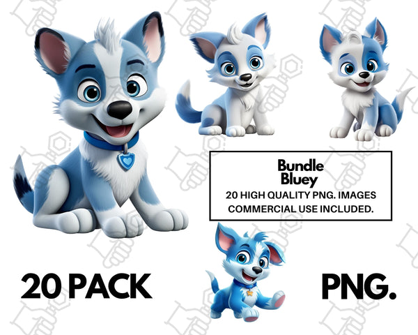 Bluey dog clipart bundle set of 20 PNG