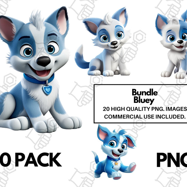 Bluey dog clipart bundle set of 20 PNG