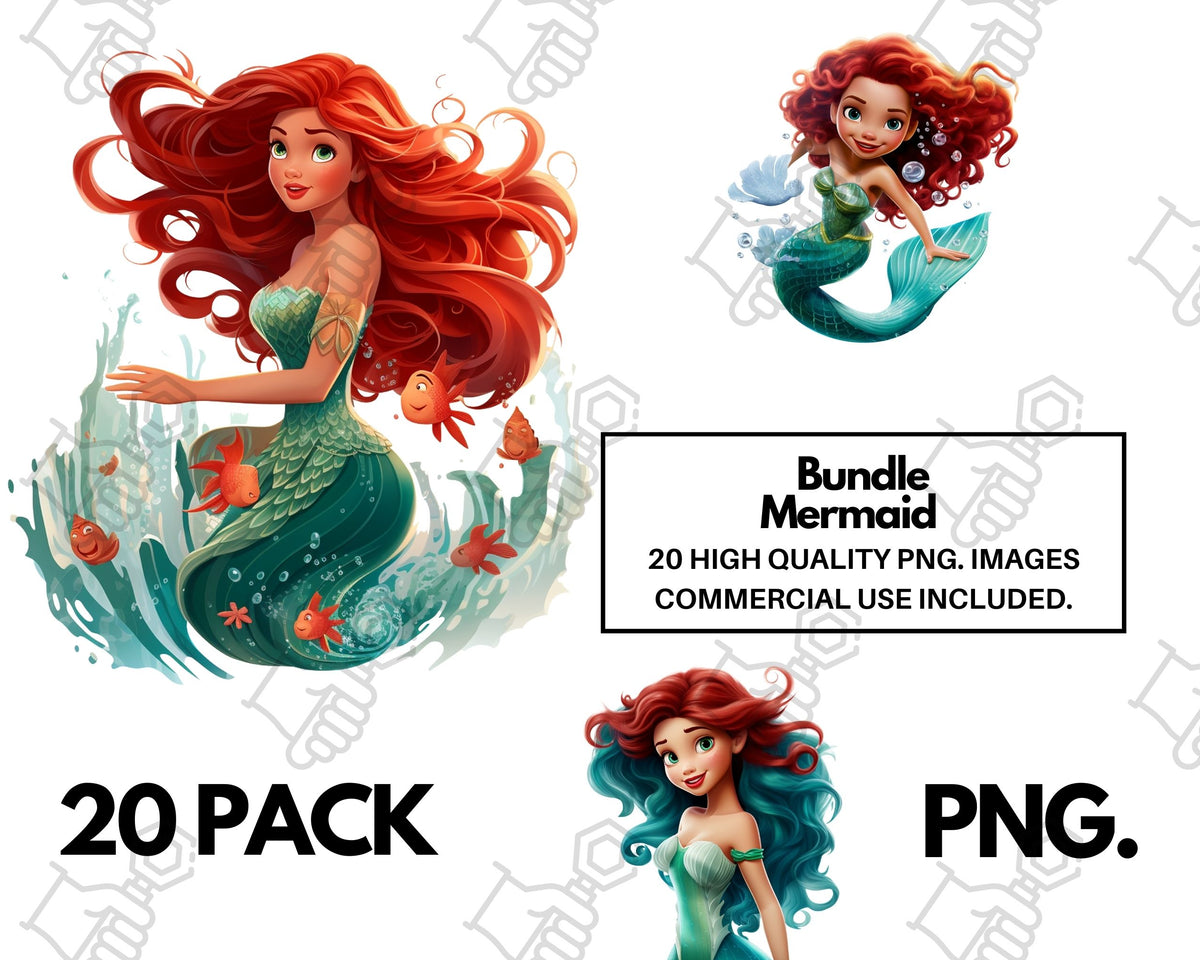 Mermaid clipart bundle set of 20 PNG
