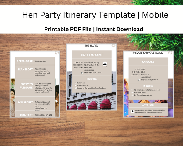 Hen Party Itinerary Template | Mobile